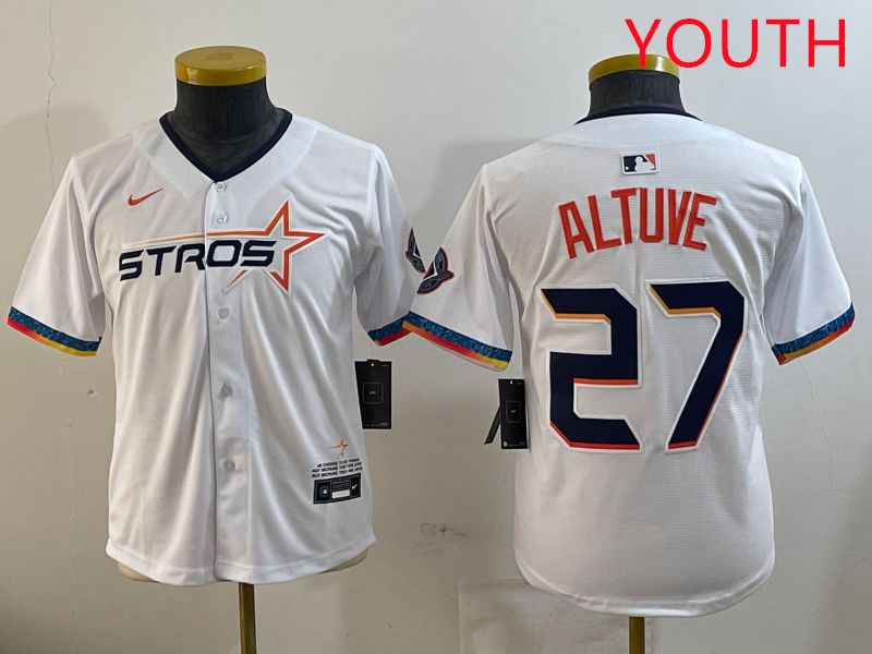 Youth Houston Astros 27 Altuve White Fourth generation Joint Name 2025 Nike MLB Jersey style 4